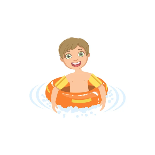 Boy In Water With Round Float — Stock Vector