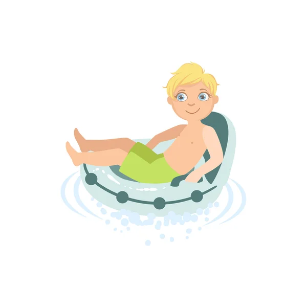 Boy Relaxing In Water On Air Armchair — Stock Vector