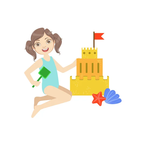 Chica construyendo un castillo de arena — Archivo Imágenes Vectoriales