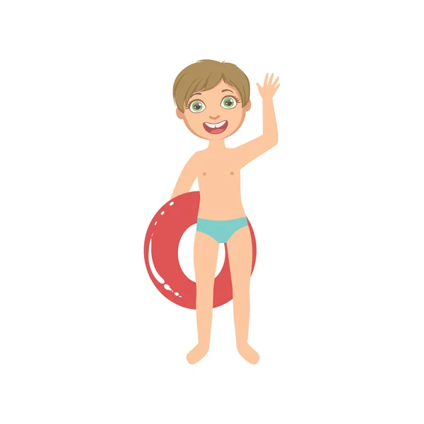 Αγόρι με στρογγυλή Float κυματίζει — Διανυσματικό Αρχείο