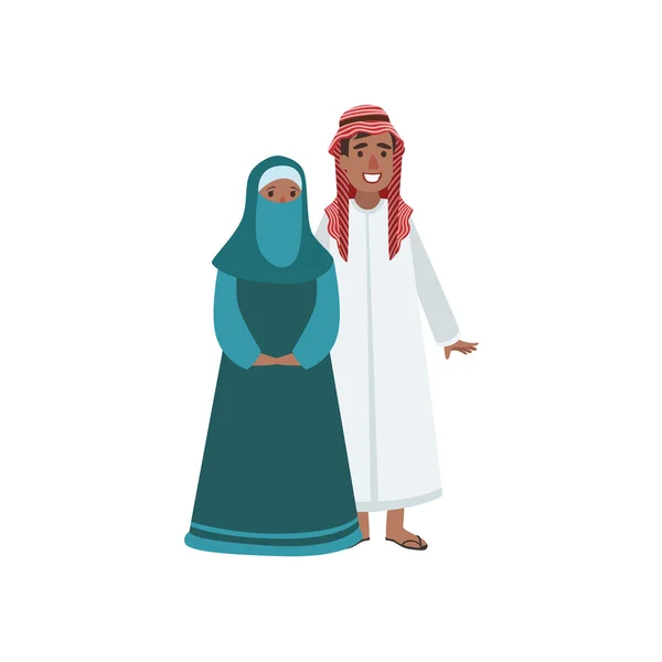 Casal em roupas nacionais da Emirados Árabes — Vetor de Stock