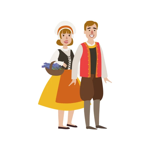 Couple In French National Clothes — Stock Vector