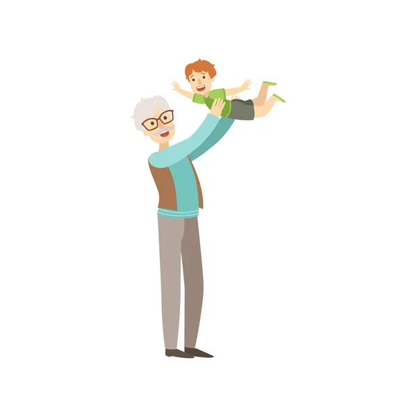 Old Man Playing With His Grandson — Stock Vector