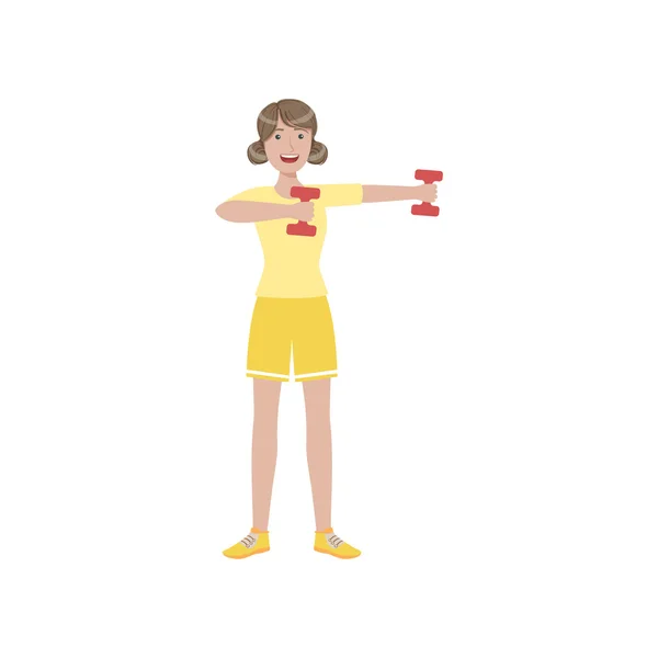 Woman Doing Upper Arm Exercise In Gym — Stok Vektör
