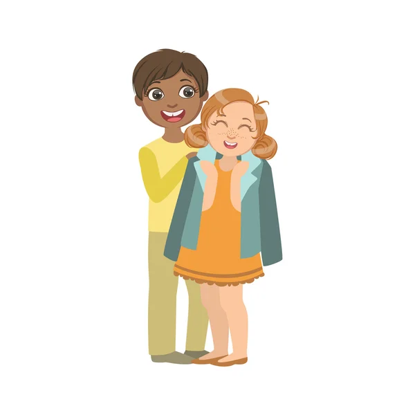 Boy Putting His Coat Around Girl s Shoulders — Stock Vector