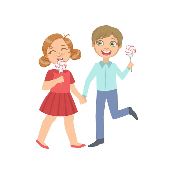 Garçon et fille sur un rendez-vous manger des bonbons — Image vectorielle