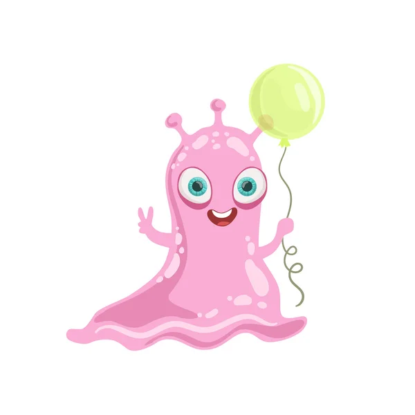 Pink Friendly Monster With Balloon — Stock Vector