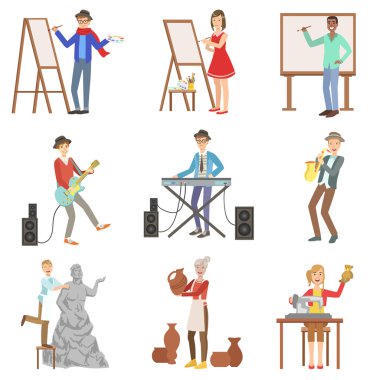People With Artistic Professions Set Of Illustrations clipart