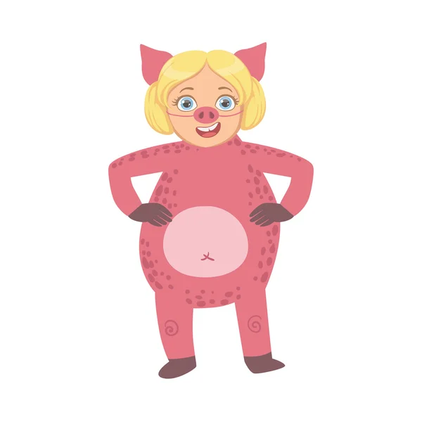 Chica vistiendo traje de cerdo animal — Vector de stock