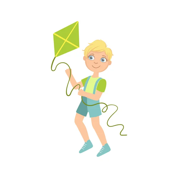 Boy Preparing To Fly A Kite — Stock Vector