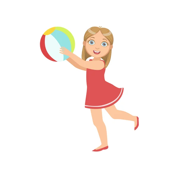 Mädchen spielt aufblasbaren Ball — Stockvektor