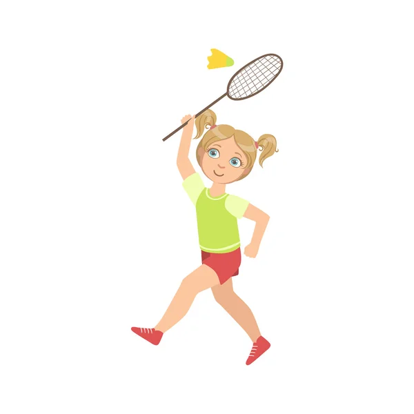Flicka Spela Badminton med badmintonbollen och Racket — Stock vektor