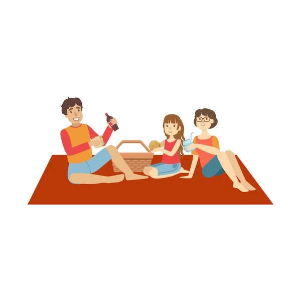 Family With Little Daughter On Picnic — Stock Vector