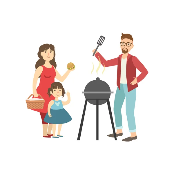 Picnic barbecue per la famiglia — Vettoriale Stock