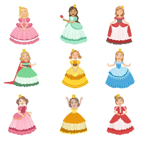 Küçük kızlar masal prensesler gibi giyinmiş — Stok Vektör