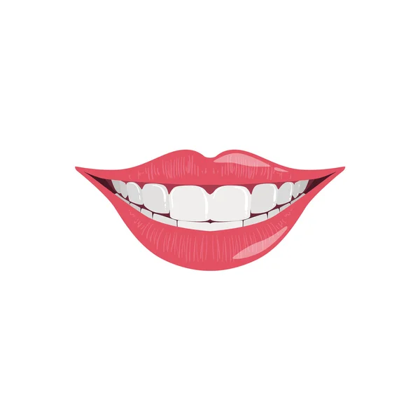 Sonrisa femenina aislada con labios rosados y dientes blancos — Vector de stock