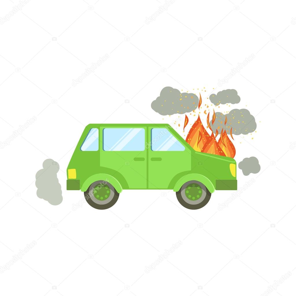 Clipart car on fire Car With Engine On Fire And Smoke Clouds Around
