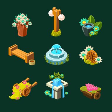 Elemanları Video Oyunu Bahçe Dekorasyon Koleksiyonu