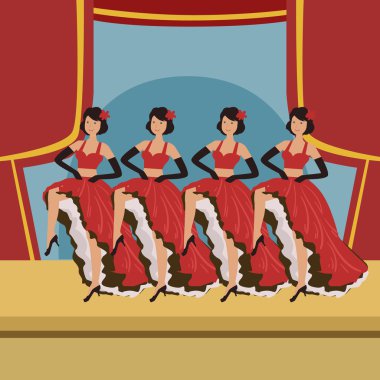 Dört dansçılar cancan Tiyatro sahne alanı'nda yapıyor
