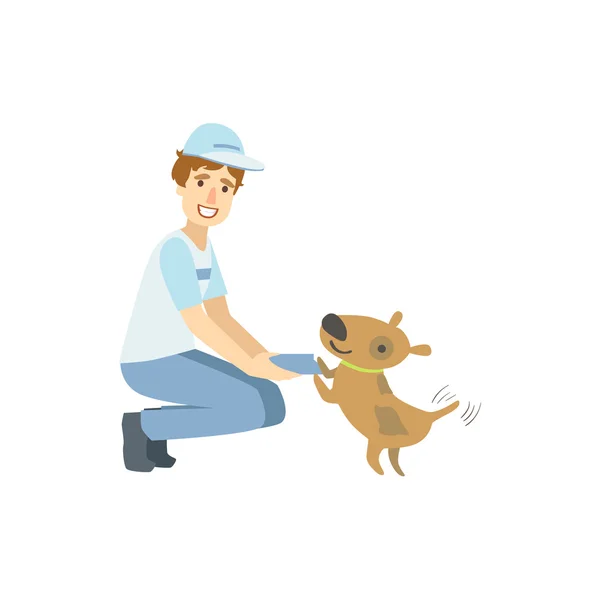 Εθελοντής παίζοντας με το σκυλί διάσωσης — Διανυσματικό Αρχείο