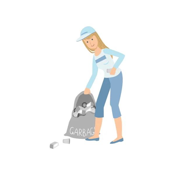 Volunteer Picking Up Garbage — Stock Vector