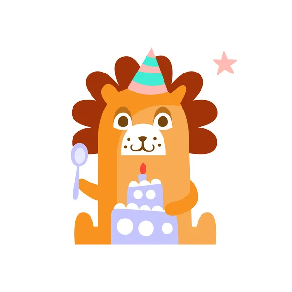 Λιοντάρι με κόμμα χαρακτηριστικά κοριτσίστικα στυλιζαρισμένο περίεργο αυτοκόλλητο — Διανυσματικό Αρχείο
