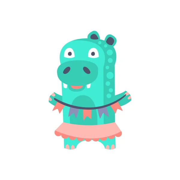 Hipopótamo con partido atributos Girly estilizado pegatina Funky — Archivo Imágenes Vectoriales