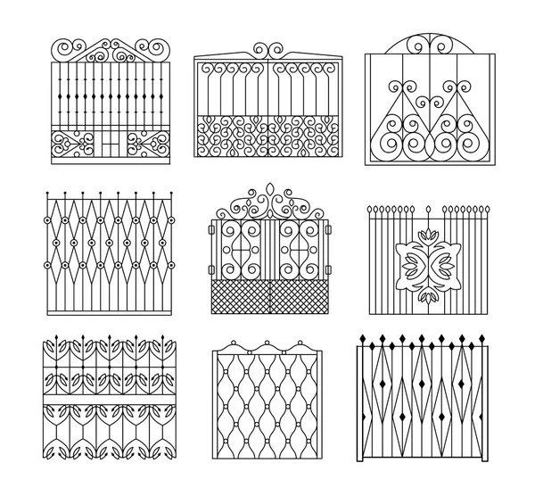 Metal Grid Fencing Set Of Different Designs — Stock Vector