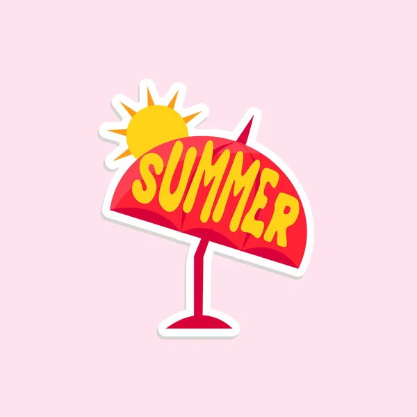 Paraguas de playa Color brillante verano inspirado etiqueta engomada con texto — Vector de stock