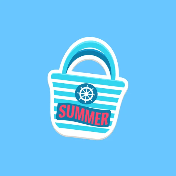 Bolsa de playa de color brillante verano inspirado etiqueta engomada con texto — Vector de stock