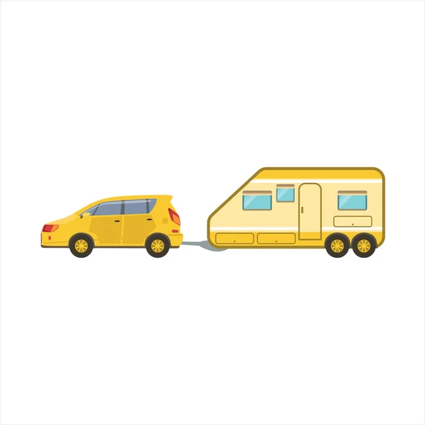 Yellow Car Pulling The Trailer — Stockvector