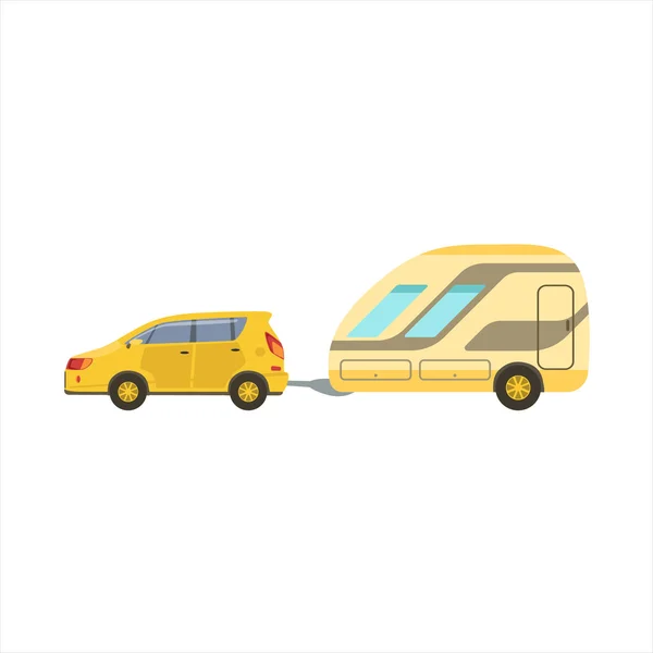 Yellow Car Pulling The Trailer — Stockvector
