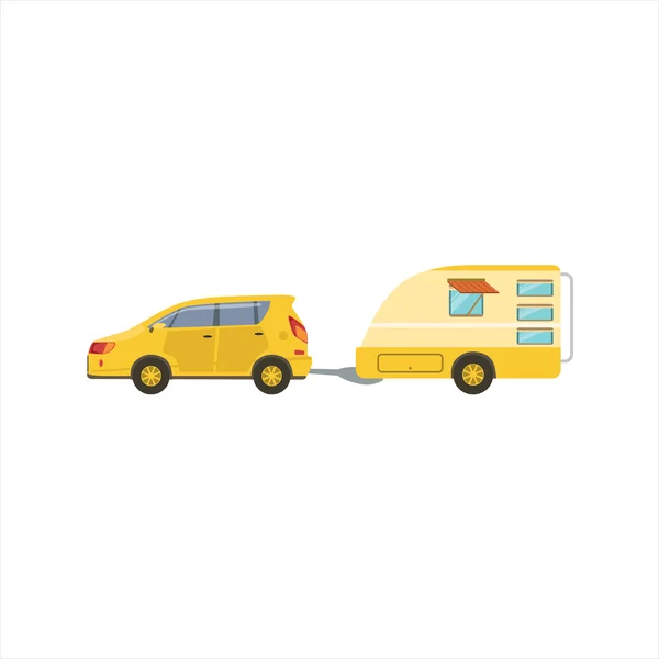 Yellow Car Pulling The Trailer — ストックベクタ