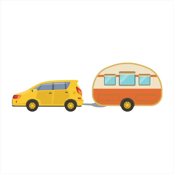 Mobil Kuning Menarik Retro Trailer - Stok Vektor
