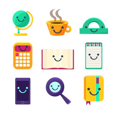 Office Desk Supplies Collection Of Objects With Smily Faces clipart