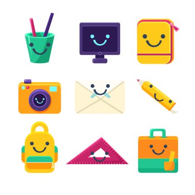 Office Desk Supplies Collection Of Objects With Smily Faces clipart