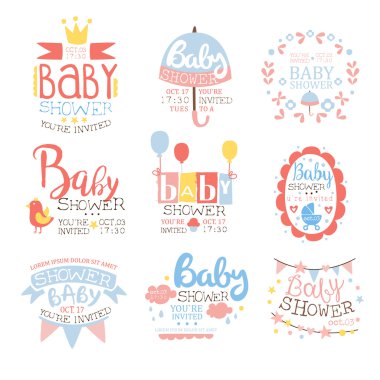 Bebek duş davet şablonu tasarım kümesi Pastel renkler içinde