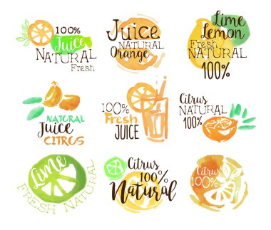 Doğal narenciye suyu Promo renkli Set işaretleri