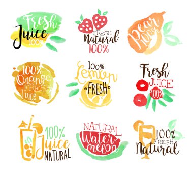 Yüzde taze meyve suyu Promo renkli Set işaretleri