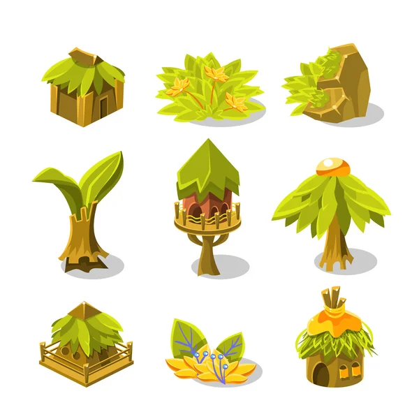 Colección de diseño de selva tropical de videojuegos de icono — Vector de stock