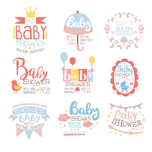 Baby Shower meghívó sablon-a pasztell színek készlet — Stock Vector