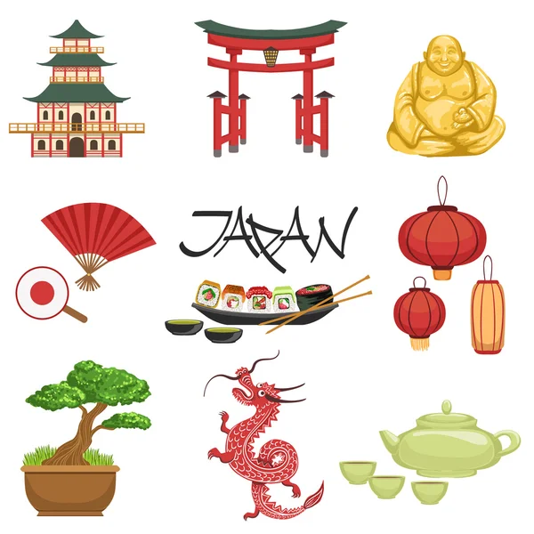 Japanse cultuur symbolen Set — Stockvector