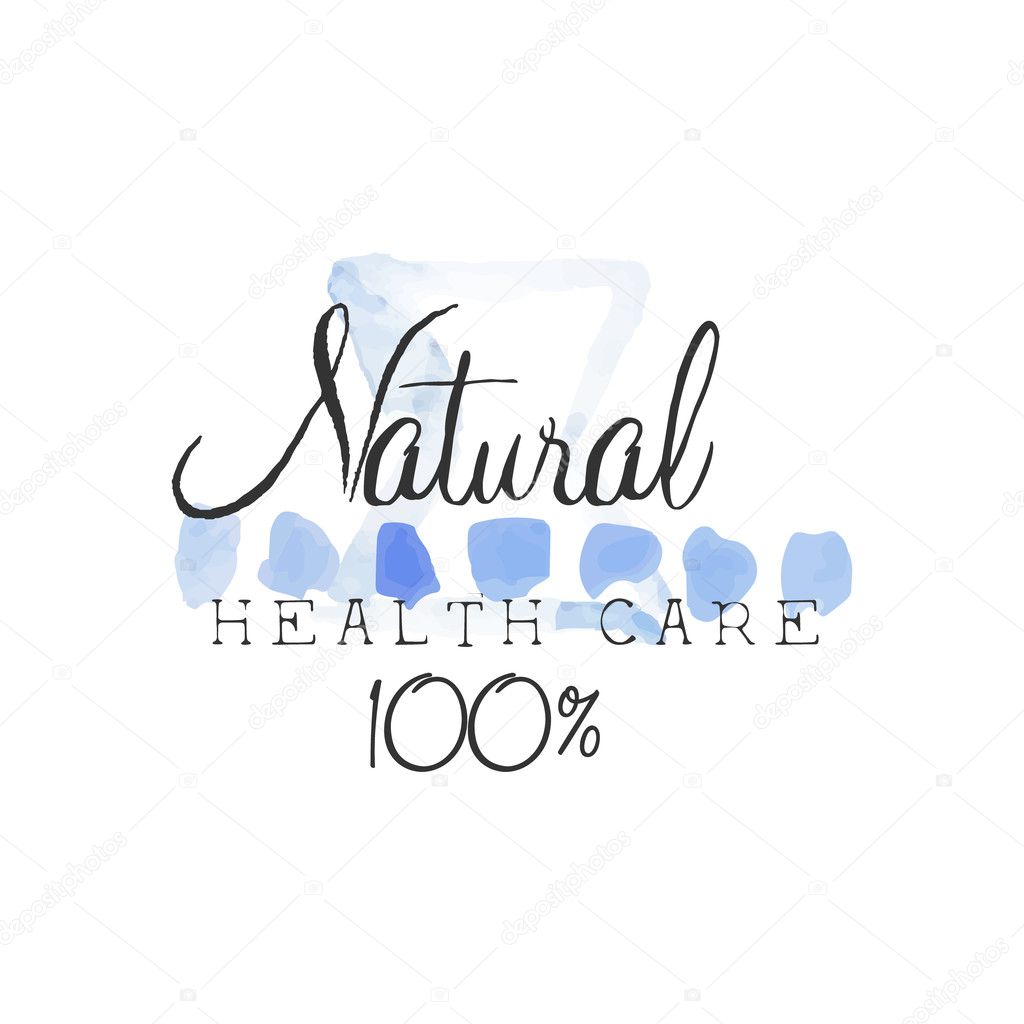 Natural Health Care Beauty Promo Sign Watercolor Stylized Hand Drawn Logo With Text On White Background