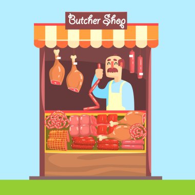 Kasap Et Çeşitleri ile Market Tezgahı Arkasında