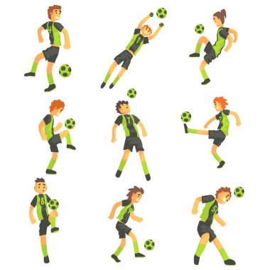 Football Players Of One Team With Ball Isolated Illustration Set clipart
