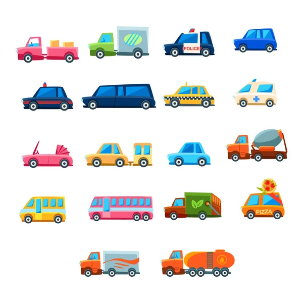 Cute Toy Car Set Of Icons — Stock Vector