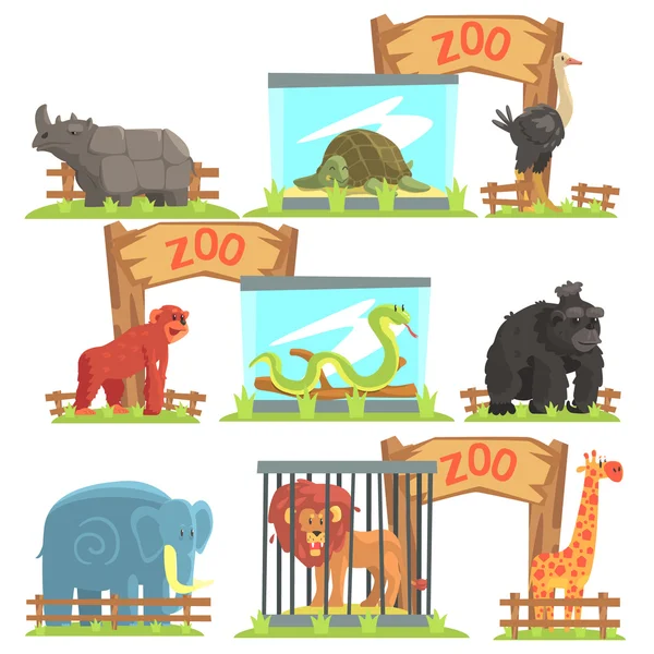 Дикие животные за навесом в зоопарке — стоковый вектор