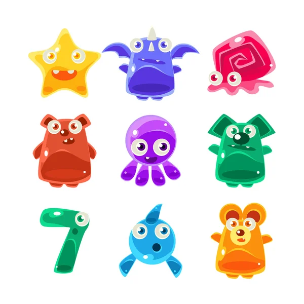 Cute Jelly Creatures Set — Stock Vector