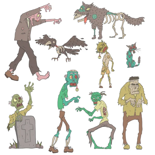 Gruselige Zombies skizzierten Aufkleber — Stockvektor