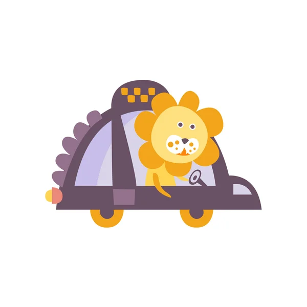 Lion Taxi Driver stiliserade fantastisk Illustration — Stock vektor